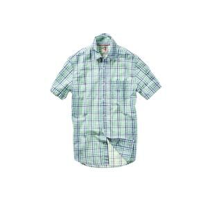 NEW RELWEN men's seersucker half sleeve shirt in green/white/blue